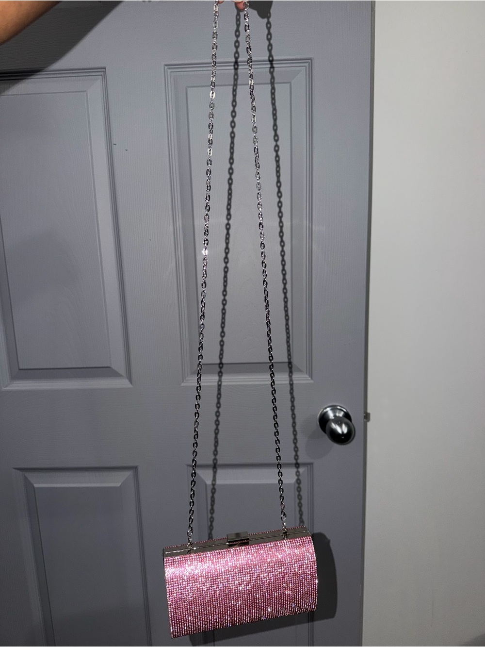 Pink Crystal Chain-Handle Evening Clutch